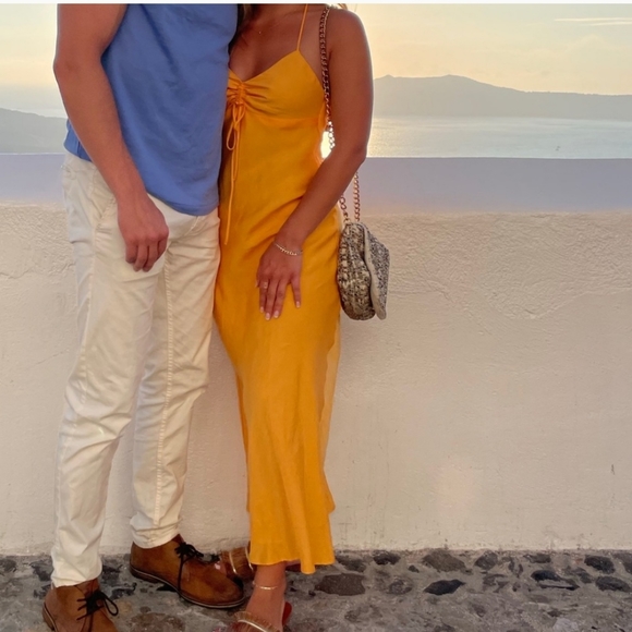 Zara Dresses & Skirts - Zara* Satin Effect Midi Yellow Slip Dress